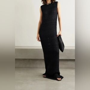 THE ROW Cutro Open Knit Silk Sleeveless Maxi Dress Midnight Blue M Org $2,550